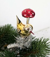 Retro csipeszes üveg karácsonyfa dísz csibe gombával 4-7cm