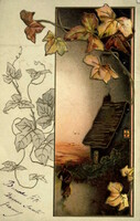 Antik szecessziós dombornyomott Őszi hangulatú üdvözlő képeslap tájkép