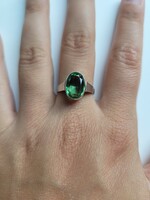Art deco emerald or green sapphire stone silver ring!!