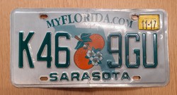 Régi amerikai rendszám rendszámtábla K46 9GU Florida Sarasota USA .2.