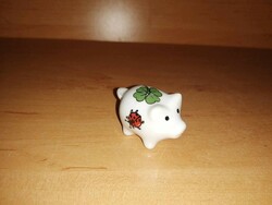 Tiny porcelain lucky pig with four-leaf clover and ladybug pattern (j-1)