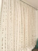 Rustic crinkle striped latte curtain, ready-to-sewn, new