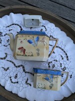 Antik kézzel festett kínai, kétrekeszes ﻿porcelán kiöntő és kanna