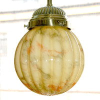 Art deco réz mennyezeti lámpa felújítva - "gerezdes" márványozott gömb búra