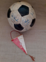 1967/68-Austrian national football ball relic with players' signatures and small flag
