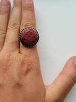 Régi ezüst kínai filigrán piros köves állítható gyűrű!