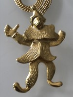 Gold-plated necklace with clown pendant, which is also a brooch