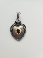 Gold inlaid silver garnet stone heart-shaped pendant is rare!