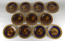 1O070 Old Gold-Decorated Schlaggenwald Porcelain Plate Set of 11