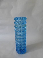 Ritka türkizkék bütykös üveg henger alakú váza