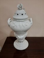 Large white Herend porcelain vase with embossed, openwork lid