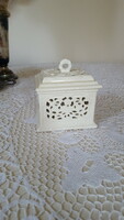 Wonderful openwork, lacy cream white ceramic jewelry holder and storage box with a lid