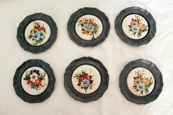 6 db virágos porcelán betétes fali ón bébi tányérka