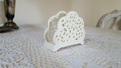 Beautiful openwork, lacy creamy white ceramic napkin holder