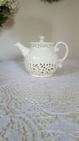 Wonderful openwork, lacy cream white ceramic teapot