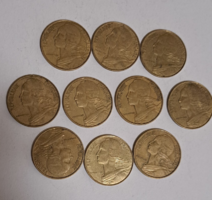 France 10 pcs 20 centime lot (t/4)