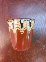 Bulgarian glazed ceramic cup with a folk motif