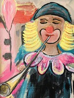 Keretezett absztrakt festmény- clown abstract 38x38 cm