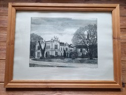 Gaál Domonkos Brunszvik kastély, Martonvásár, rézkarc, 30 x 40 cm