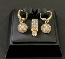 14K hemispherical earrings with a pair of pendants, zirconia stones