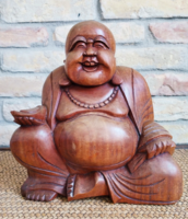 Laughing Buddha wooden statue, 27 cm high, in perfect condition