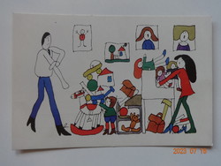 Old graphic greeting card - drawing by László Réber