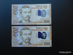 Albánia 2 darab 200 lek 2017 Sorszámkövető UNC !