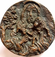 Beautiful Jesus with the lambs bronze plaque 12cm