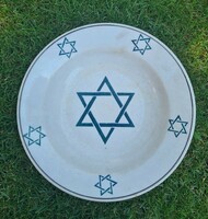 Extra rare! Judaica star of David, earthenware plate with Jewish symbols, wall plate