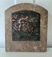 Bronze engine plaque on a marble base