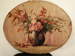 Komáromi Kacz Endréné(1883-1954):Kicsi őszi virágok - eredeti festmény, garanciával, 1 forintról.