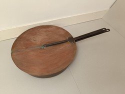 Antique kitchen tool, patina, large red copper paella maker with iron legs 963 7647