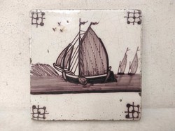 Antique Delft tiles 18-19. Century brown sailing ship delft 556 7517