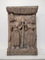 Antik indiai faragott fa épület dísz Gujarat? India hindu isten motívum 529 7557