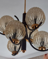 Retro, vintage flawless condition 6-branch glass chandelier, ceiling lamp, mid century, space age