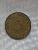 Német pénz – érme, 5 Pfennig (G, Karlsruhe)