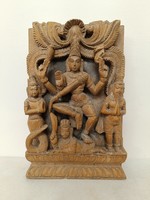 Antik indiai faragott fa épület dísz buddhista hindu Síva Shiva isten motívum 958 7650