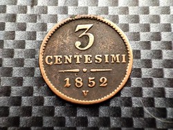 Lombard-Venetian Kingdom 3 centesimi, 1852 mint mark 