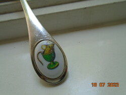 Mouse in the glass with a patterned porcelain insert, antique children's spoon with wmf cromargan mark