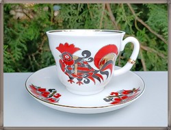 Minőségi kézzel festett Lomonosov porcelán "vörös kakas" teás csésze szett MOST AKCIÓS ÁRON