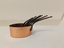 Antique kitchen tool, red copper pot, wrought iron handle, set with traces of tin plating, 6 pcs. 951 7624