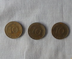German currency - coin, 10 pfennig (d, j, munich, hamburg)