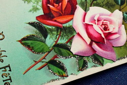 Art deco glitter decoupage postcard rose