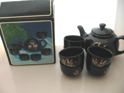 Fekete Taiwan teás készlet arany kalász mintával