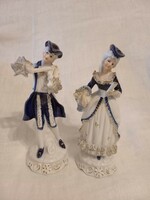 Cobalt blue colored porcelain lady in lace dress with basket and porcelain gentleman with violin 5000 ft/piece