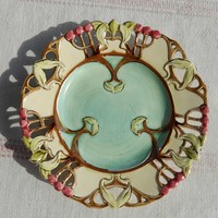 Steidl znaim art nouveau majolica wall openwork decorative plate, 21 cm in diameter, rare!