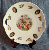 Antique scenic porcelain serving plate, antique bowl with handle (m3816)