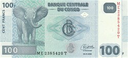 Kongó 100 francs, 2022, UNC bankjegy