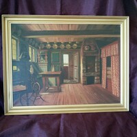 Oil canvas painting interior picture 60x80 frederik wilhelm svendsen