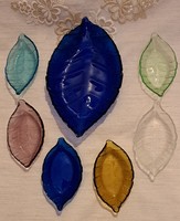 Levélalakú színes üveg kompótos, salátás szett (M3914)